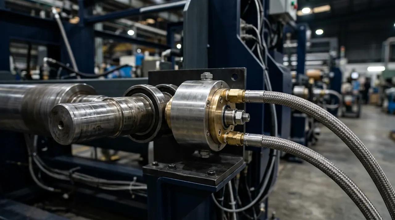 Rotary union mounted on a rotating steel roller