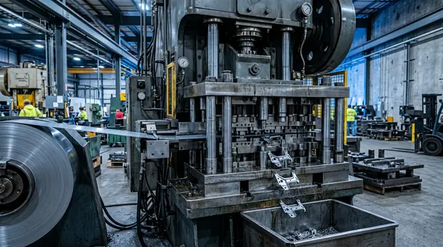 Progressive stamping die running in a power press