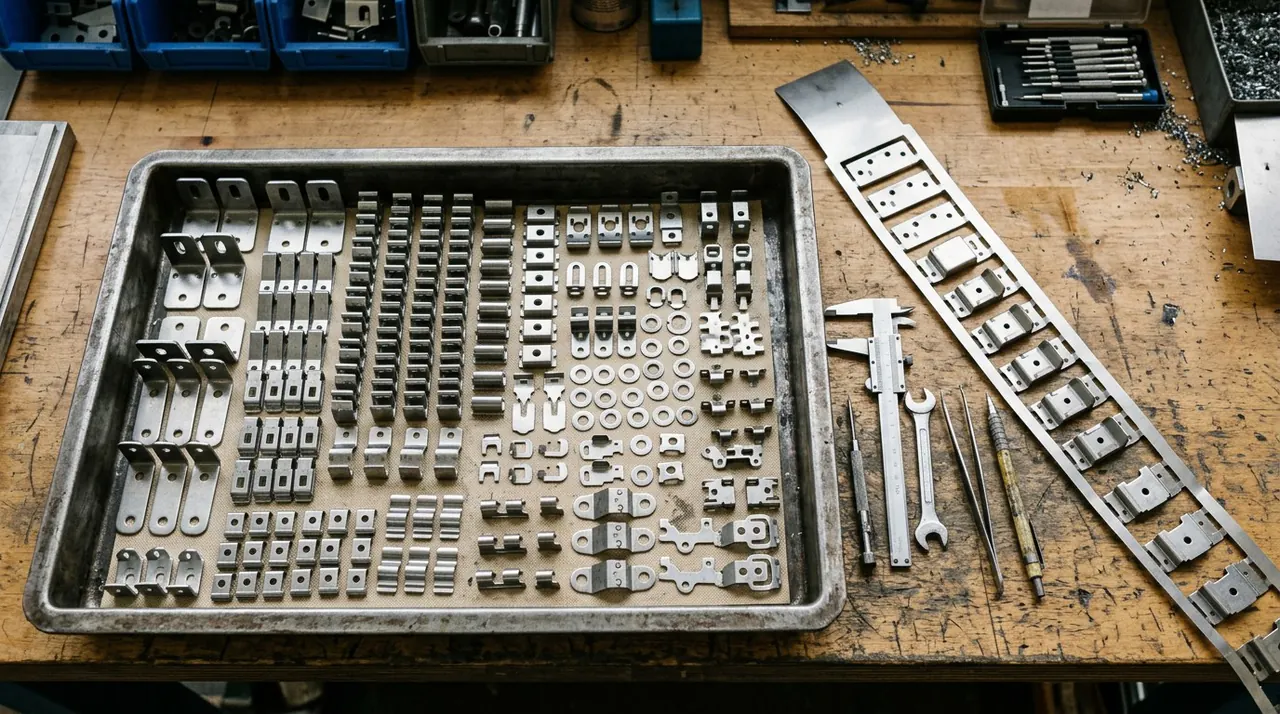 Tray of precision sheet-metal stamped components